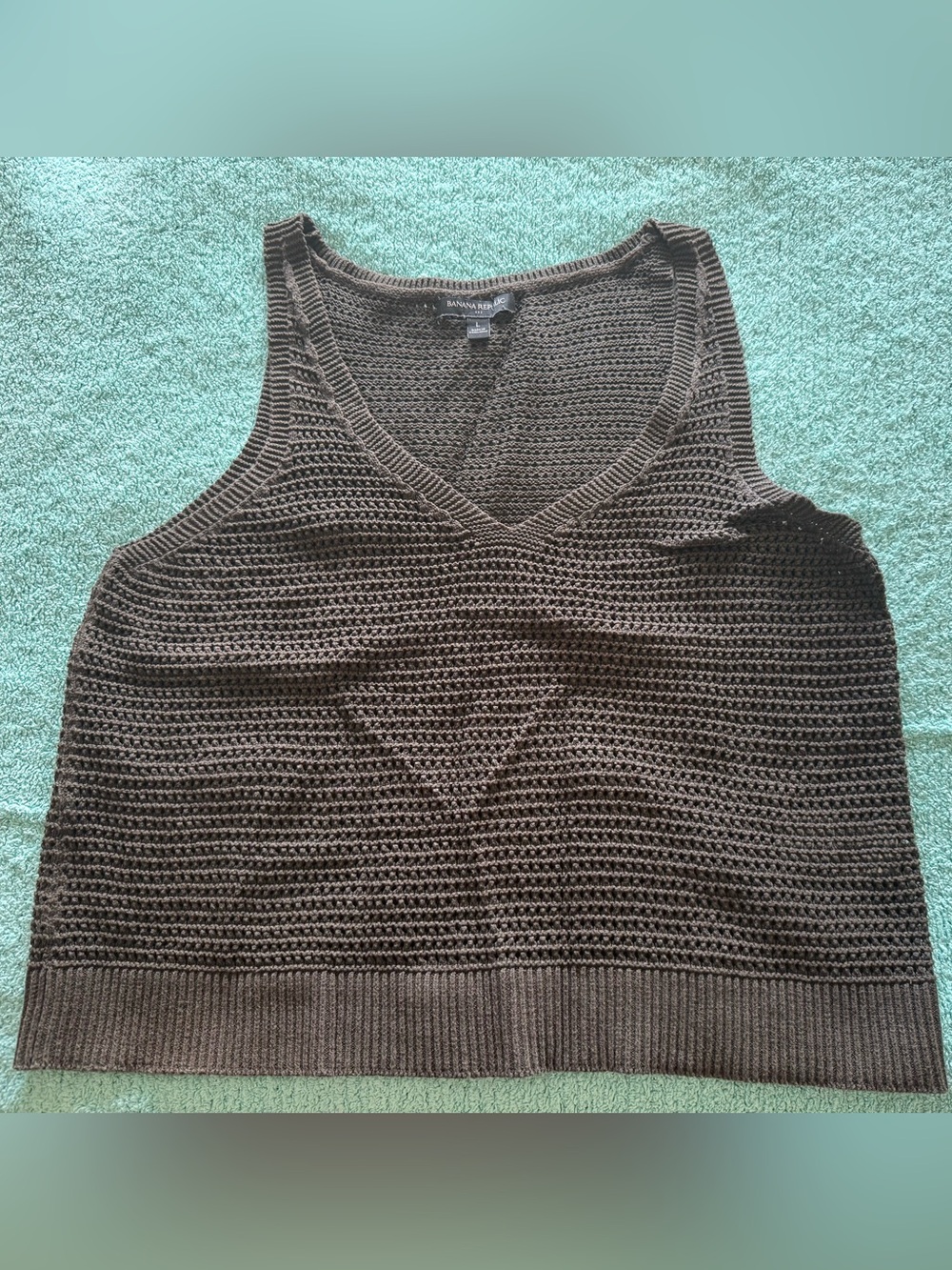 Banana Republic 100% Cotton Dark Olive Open-Knit Cotton Tank